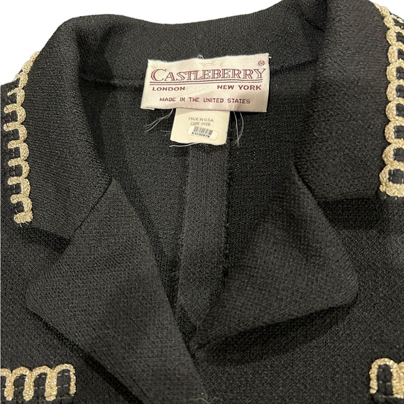 Vintage Castleberry NY London Knit Jacket Cardigan Chanel Vibes Black Gold - Picture 2 of 5